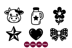 Vector cow mug flower heart star bow icons Product Image 1