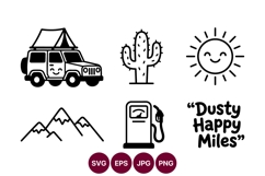 Camping van line art with desert scenery and sun Product Image 1