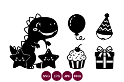 Dinosaur birthday party scene with star cookies and gift box Product Image 1