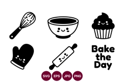 Cute vector bake icons featuring whisk bowl cupcake rolling Product Image 1