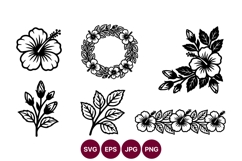 Vector hibiscus flower garland and wreath line art for Product Image 1