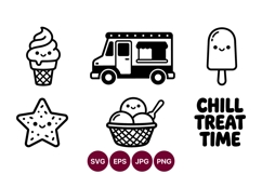 Line art ice cream icons with treats and truck Product Image 1