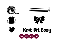 Knitting icons with yarn ball needles sweater and bow in Product Image 1