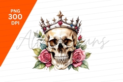 Skull Crowned Roses Watercolor Illustration Art Product Image 1