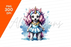 Adorable Cartoon Dog Unicorn In Blue Dress Product Image 1