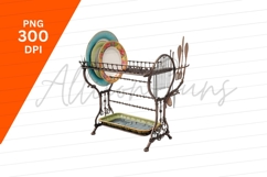 Elegant Dish Rack With Plates And Utensils Product Image 1