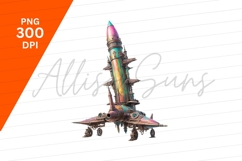 Retro Futuristic Steampunk Rocket Ship Illustration Product Image 1