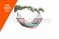 Hammock Hanging On Tree With Pink Flowers Product Image 1