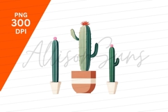 Three Potted Cacti On White Background Illustration Product Image 1