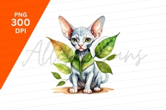 Watercolor Sphynx Cat With Green Leaves Collar Product Image 1