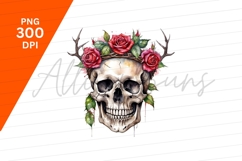 Skull With Roses And Antlers Illustration Product Image 1