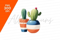 Potted Cacti Pair In Colorful Striped Pots Product Image 1