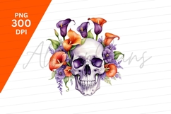 Skull Adorned With Elegant Calla Lilies Bouquet Product Image 1