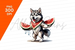 Husky Dog Holding Fresh Watermelon Slices Product Image 1