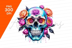 Floral Skull Clipart Png With Watercolor Style Product Image 1