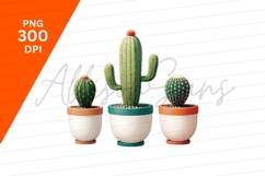 Three Cactuses In Pots Clipart Png Product Image 1