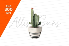Blooming Cactus In Striped Planter Clipart Png Product Image 1