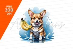 Corgi Puppy Illustration With Bananas Clipart Png Product Image 1