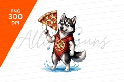 Cartoon Husky Dog Holding Pizza Slice Product Image 1