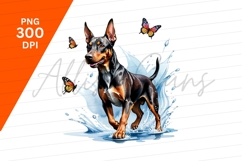 Happy Dog Runs With Butterflies Clipart Png Product Image 1