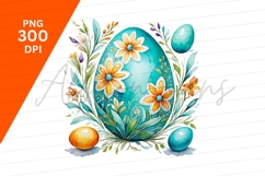 Floral Easter Egg Watercolor Clipart Png Product Image 1