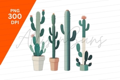 Four Potted Cactus Plants Clipart Png Product Image 1