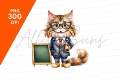 Cat Teacher Near Blackboard Clipart Png Product Image 1