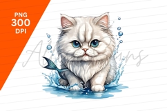 Kitten With Mermaid Tail In Water Clipart Product Image 1