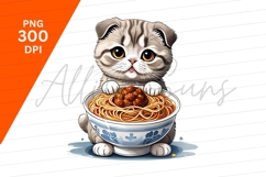 Kitten Holding Pasta Bowl Clipart Png Product Image 1