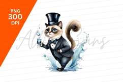 Elegant Cat In Suit With Water Clipart Png Product Image 1