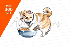 Cute Cartoon Cat Eating From Bowl Clipart Product Image 1