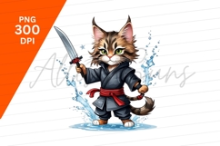 Cartoon Ninja Cat Wielding Sword Clipart Png Product Image 1