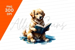 Golden Retriever Reading Book In Water Clipart Png Product Image 1