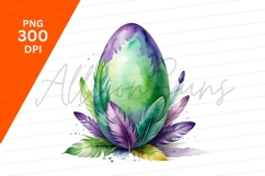 Watercolor Easter Egg With Feathers Clipart Png Product Image 1