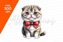 Adorable Cartoon Scottish Fold Cat With Bow PNG Product Image 1