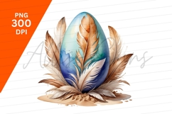 Watercolor Easter Egg With Feathers Illustration Clipart Product Image 1
