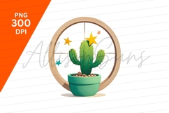 Cartoon Cactus Clipart With Stars And Circle PNG Product Image 1