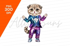 Stylish Cat Wearing A Sparkling Suit Clipart Png Product Image 1