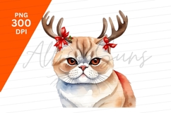 Christmas Cat With Reindeer Antlers Clipart Png Product Image 1