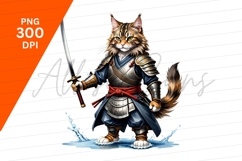 Cat Samurai Warrior With Sword Clipart Png Product Image 1