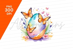 Watercolor Easter Egg With Butterflies Clipart Png Product Image 1