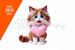 Cartoon Ragdoll Cat Holding Pink Heart Clipart Png Product Image 1