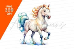 Watercolor White Horse With Colorful Mane Clipart Png Product Image 1