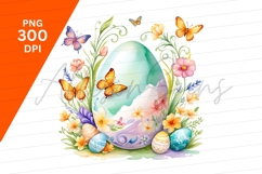 Watercolor Easter Egg Floral Butterfly Clipart Product Image 1