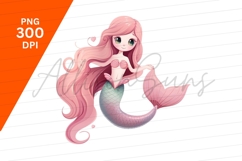 Cute Cartoon Mermaid With Pink Hair Clipart Png Product Image 1