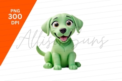 Cheerful Green Cartoon Dog Sits Isolated PNG Product Image 1
