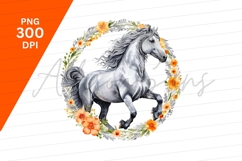 Gray Horse Surrounded By Floral Wreath Clipart Png Product Image 1