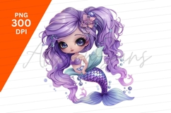 Cute Purple Mermaid Character Illustration Clipart Png Product Image 1