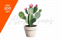 Potted Prickly Pear Cactus With Pink Flowers PNG Product Image 1