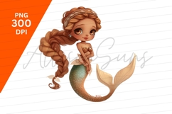 Cartoon Mermaid Illustration With Golden Details Clipart Png Product Image 1